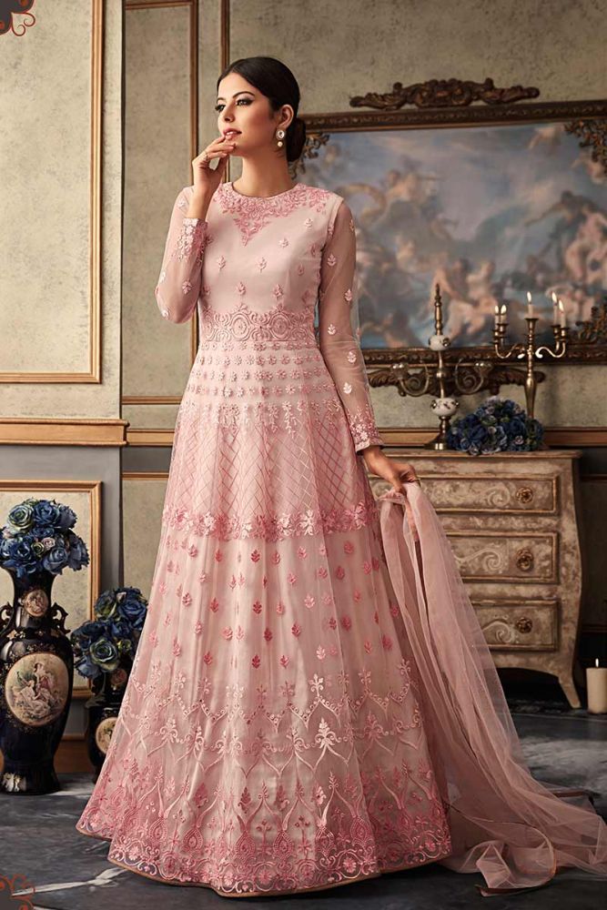Baby Pink Net Anarkali Suit