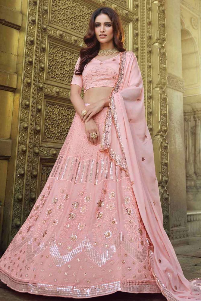 Pink lehenga golden choli hotsell