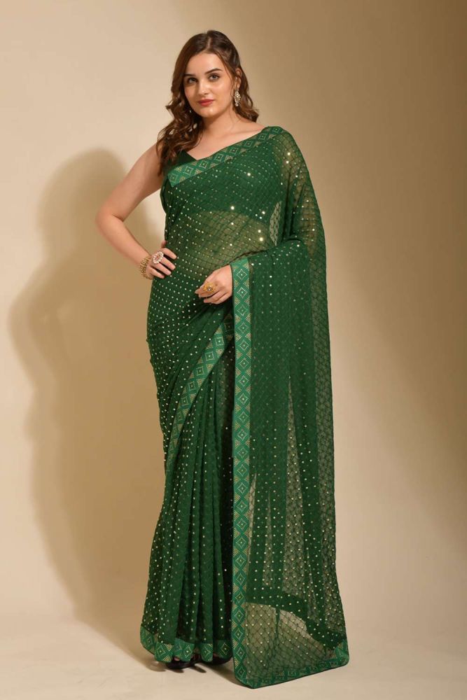 green party wear saree