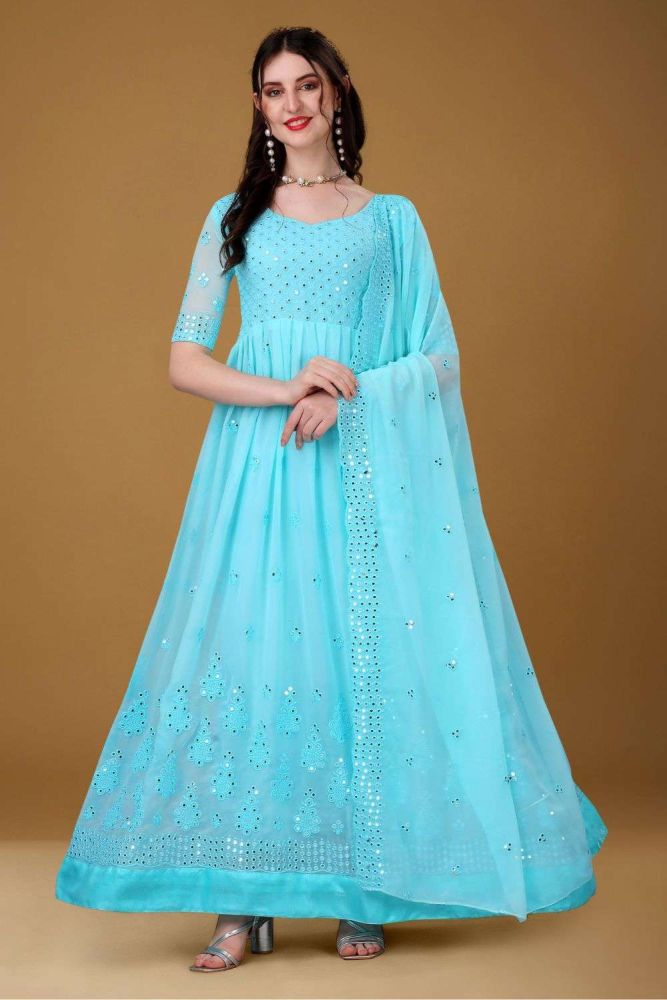 Sky blue color long frock deals