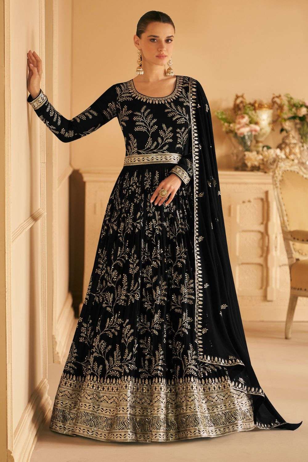 Plain black georgette anarkali clearance