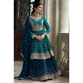 Rama Eid Lehenga Suit Online Designer Georgette Lehenga Choli with navy Blue Dupatta UK LS033