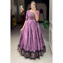 Weaving gown dress in purple silk UK GW0623