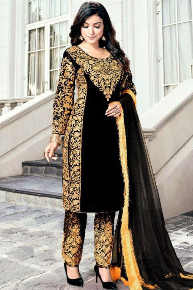 Eid Dresses Buy Black Velvet Pakistani Suit Online UK PZ1426