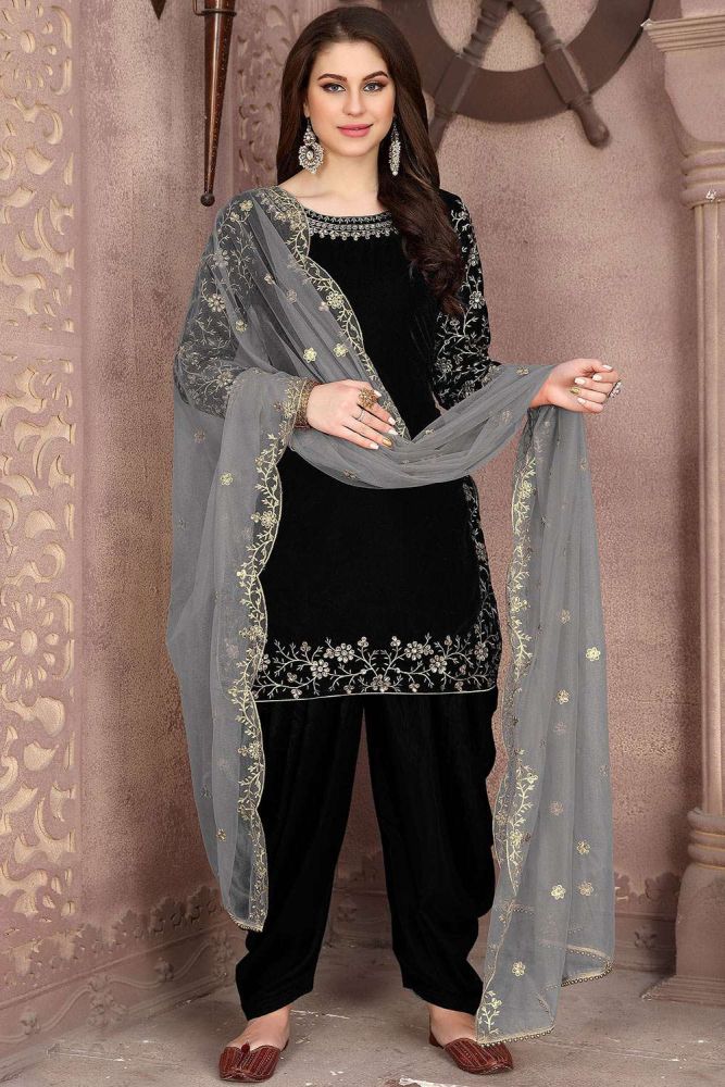 Dazzling Black Velvet Patiala Suit