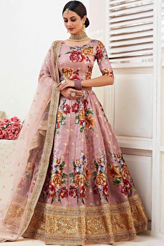 Rosy brown Satin Party Wear Lehenga Choli