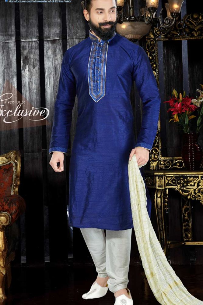 Royal Blue Art Dupion Ethnic Wear Kurta Kurta Pajama Online Order Kur0126 A Designer Function Wear Kurta Pajama At Best Price in UK