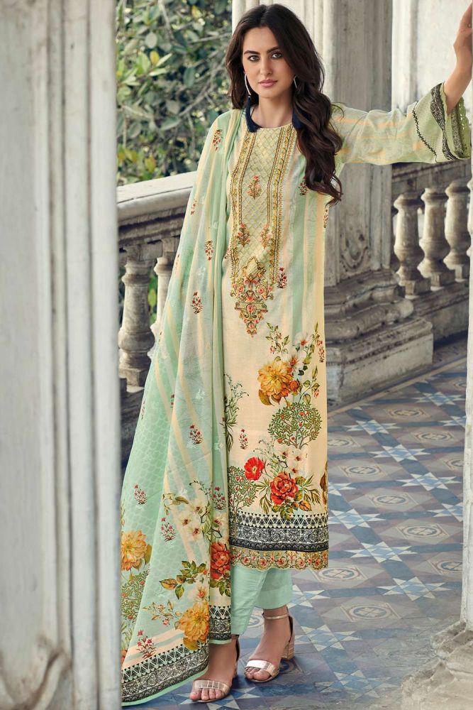 Salwar Kameez Digital print in Cream Cotton