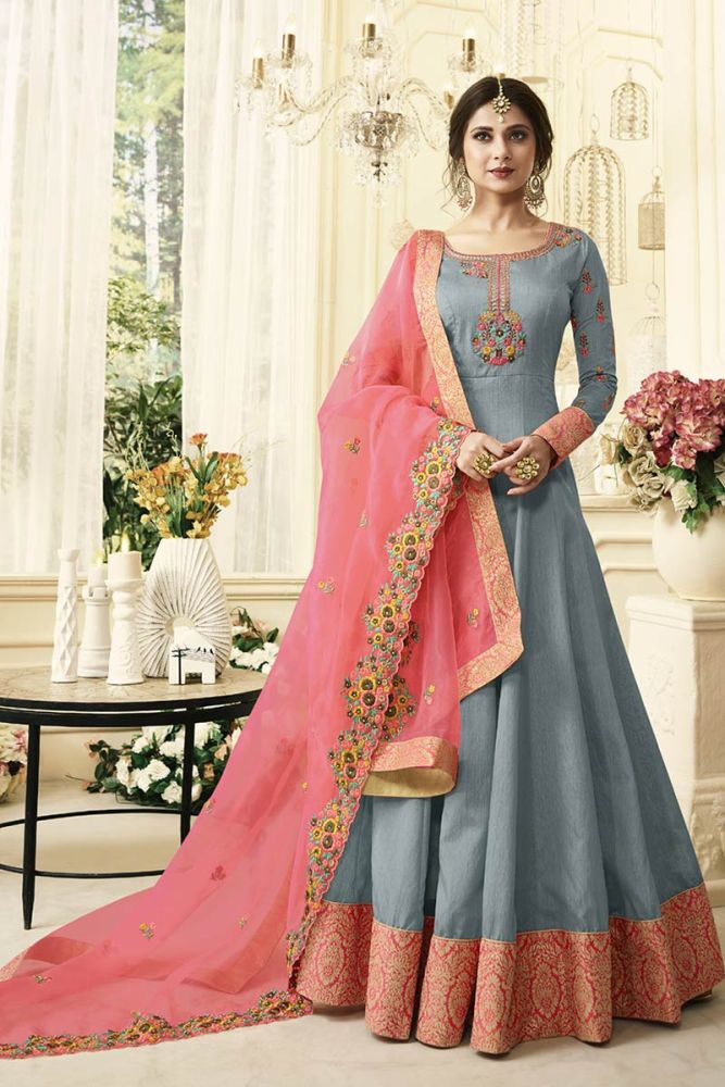 Raw silk anarkali suits on sale