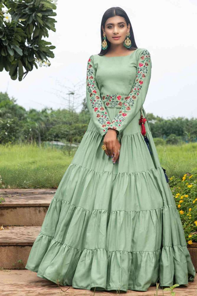 Pista green Cotton Gown Dress
