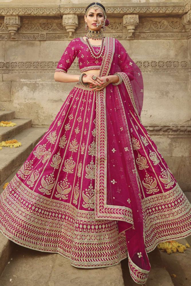 Pink lehenga golden choli top