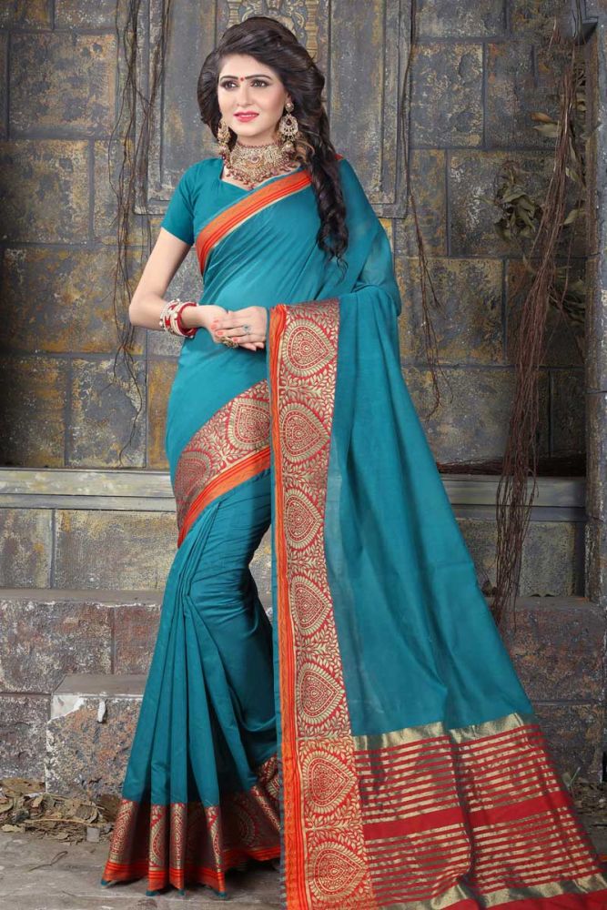 Turquoise Blue Khadi Art Silk saree