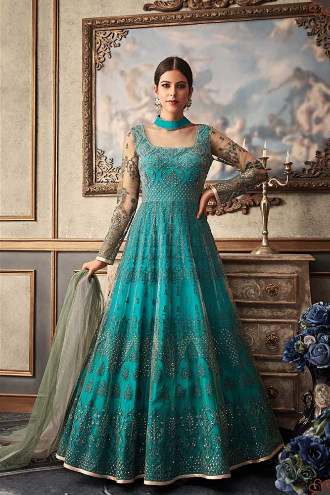 Turquoise anarkali suit cheap