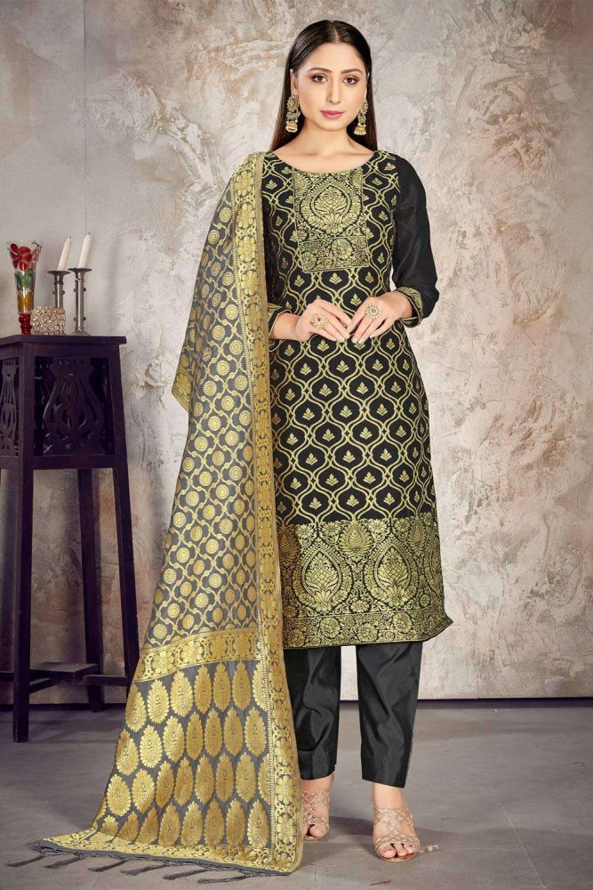 Black Salwar Kameez with Banarasi raw Silk