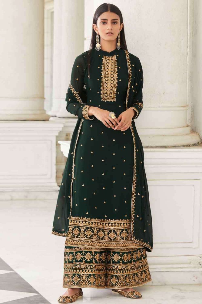 Diwali Dresses Buy Georgette Green Palazzo Suit UK PZ1946