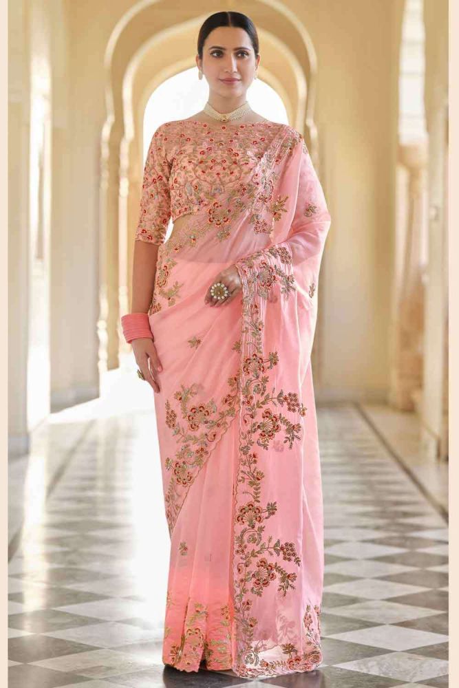 Pink silk wedding saree hotsell