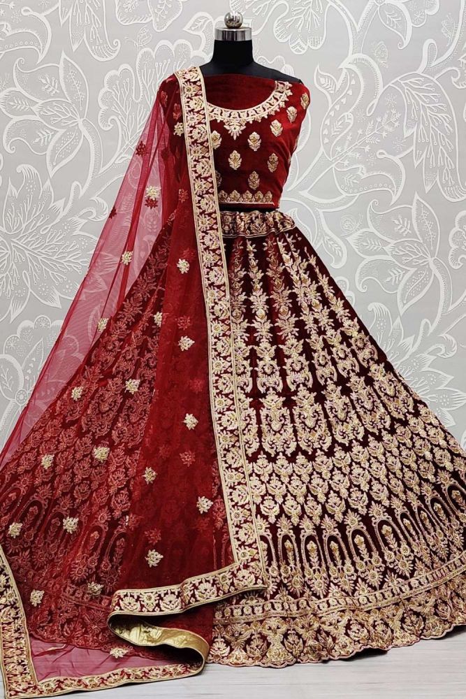 Velvet Wedding Lehenga Choli Online Designer Velvet Wedding Lehenga Choli with Red Dupatta LC4322 in UK