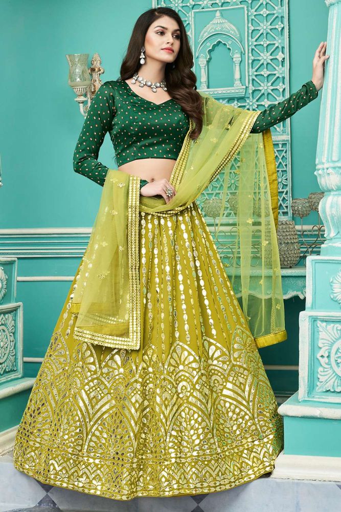 Mehndi Party Wear Lehenga Choli Online Designer Georgette Lehenga Choli with mehndi Dupatta UK LC4759