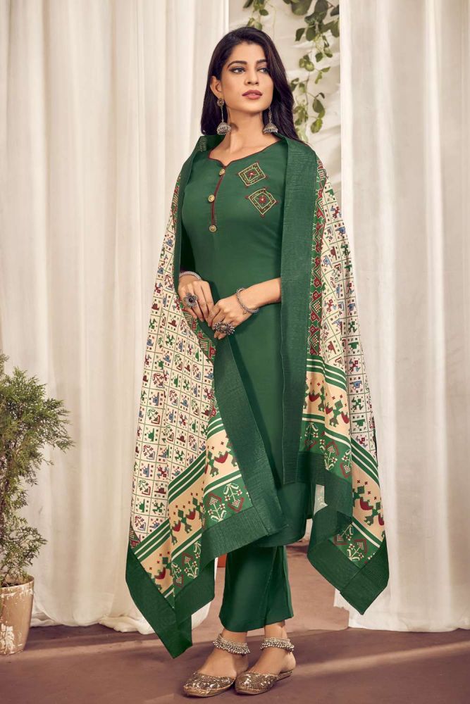 Green Salwar kameez Online Designer Cotton Salwar kameez with Peach Dupatta UK SK14528
