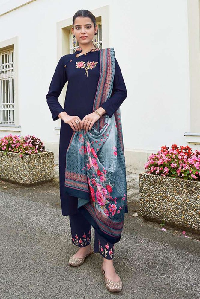 Blue Palazzo suit Online Designer Rayon Palazzo suit with Blue Dupatta UK PZ3124