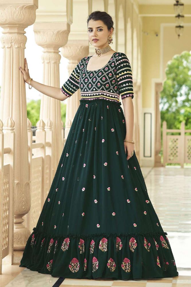 Diwali Georgette Gown Dress with Printed