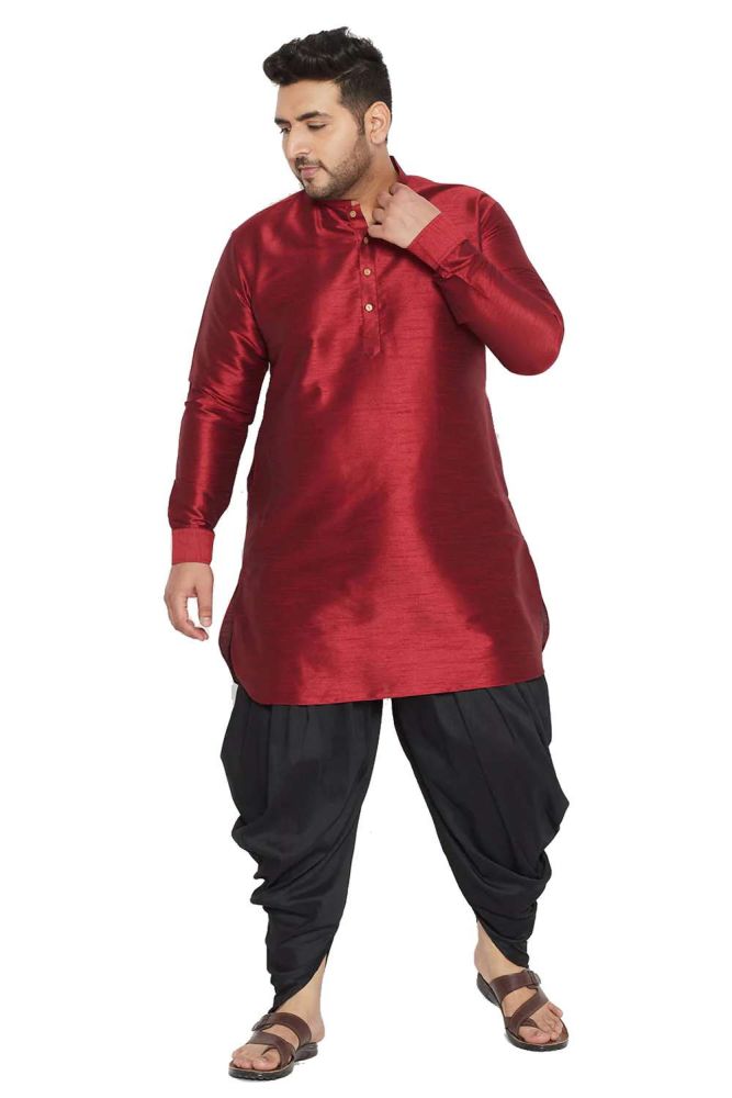 Maroon men kurta in plain banglori silk UK KURU0074