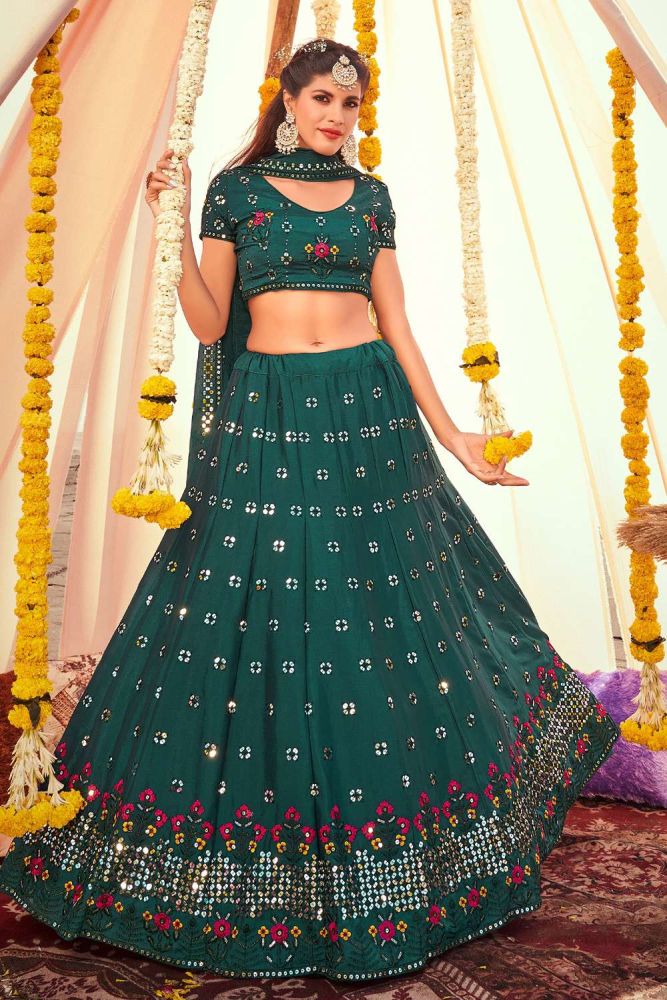 Firozi Lehenga Choli Online Designer Chinon Chiffon Lehenga Choli with Firozi Dupatta UK LC6000