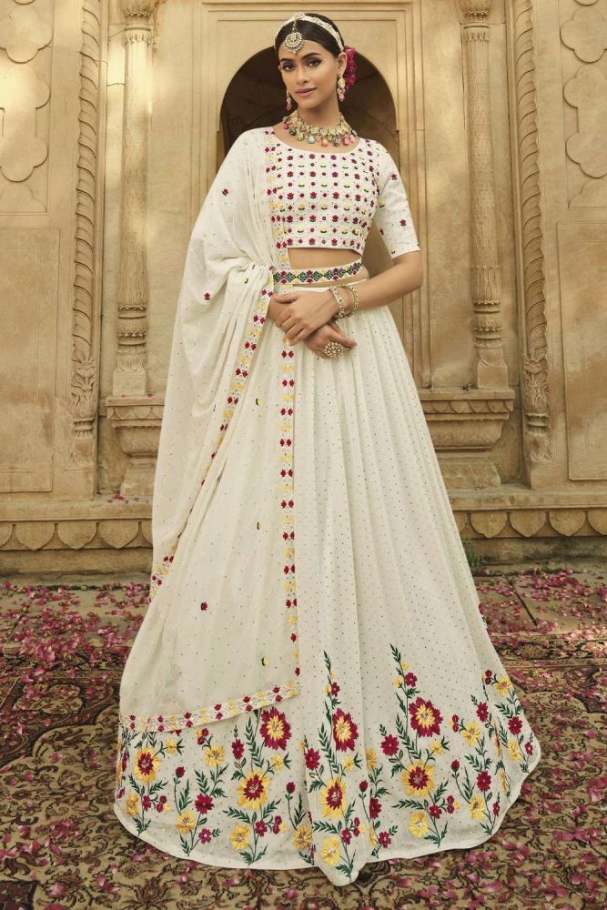 White party wear lehenga 2025