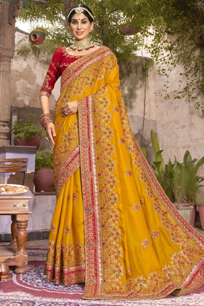 Yellow red bridal saree top