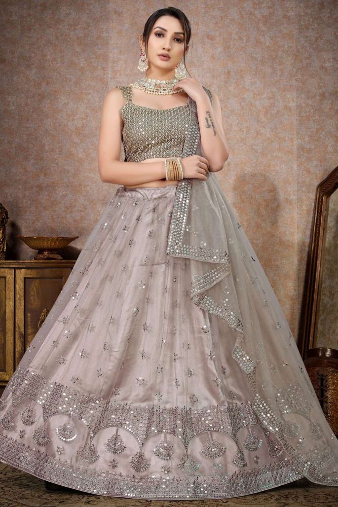 Silver Lehenga Choli Online Designer Net Lehenga Choli with Silver Dupatta UK LC6109