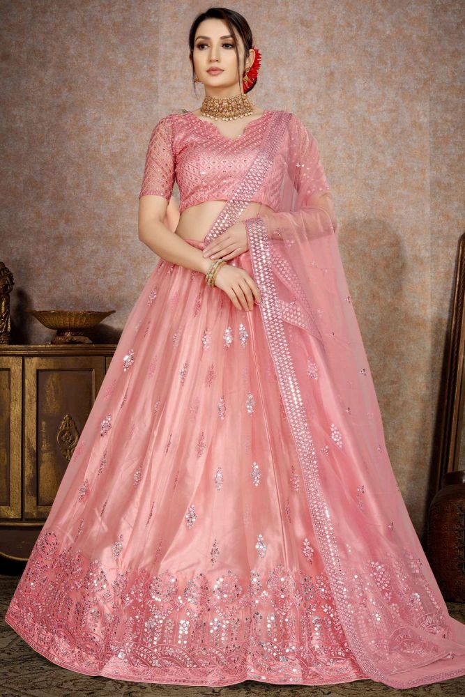 Pink net lehenga choli with dupatta clearance