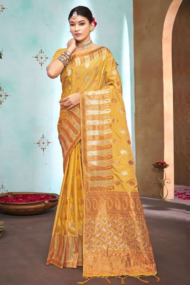 Yellow silk saree for wedding outlet