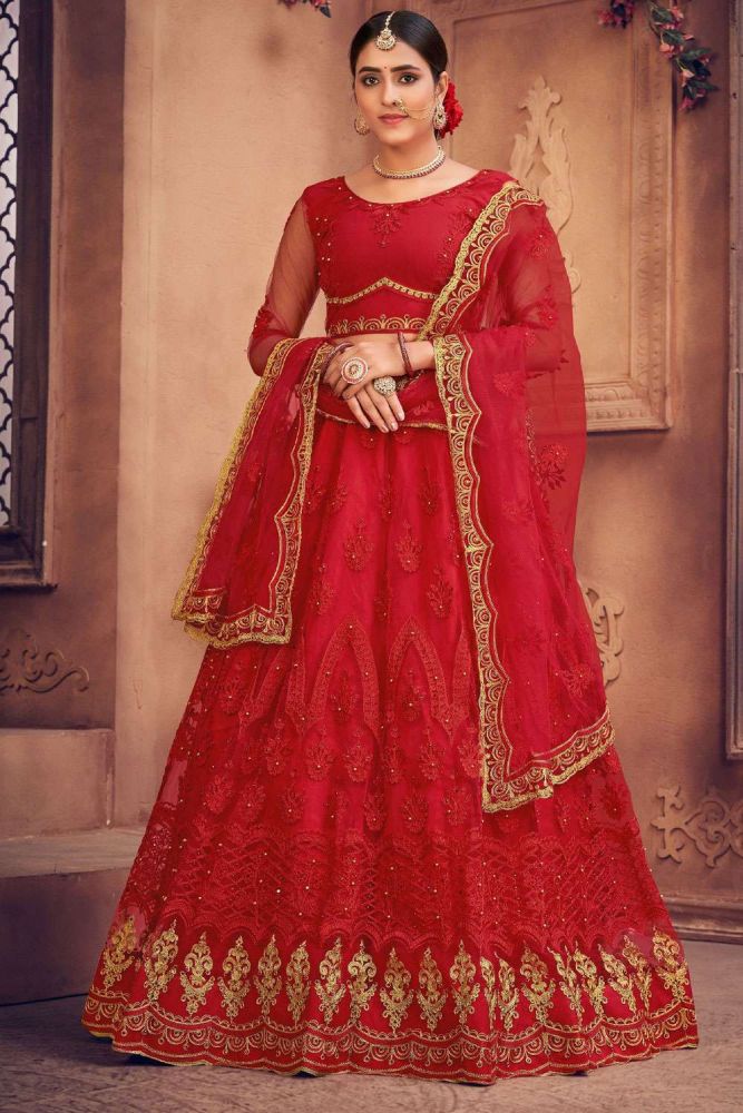 Red lehenga choli designs for wedding store