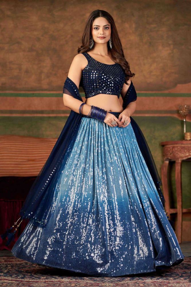 Sky blue Party Wear Lehenga Choli Online Designer Georgette Lehenga Choli with Blue Dupatta UK LC6475
