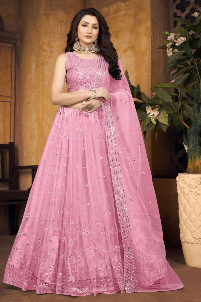 Sky blue Lehenga Choli Online Designer Net Lehenga Choli with Pink Dupatta UK LC6486