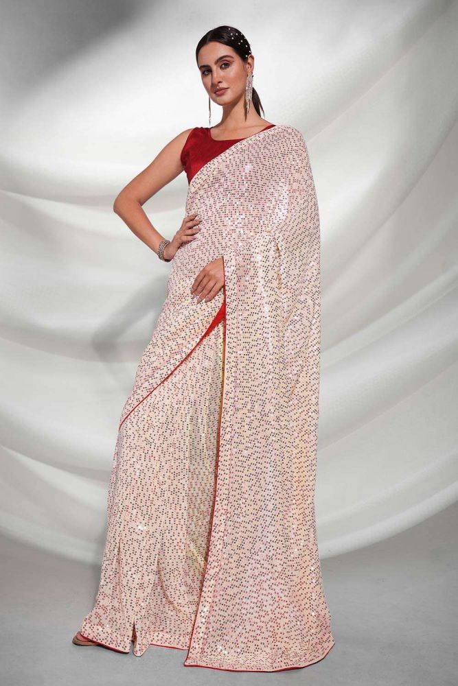 White party wear saree online cheap