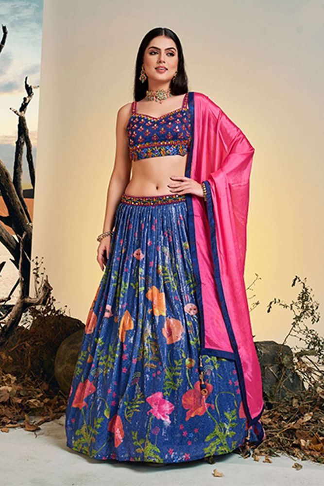 Pink and blue lehenga online store