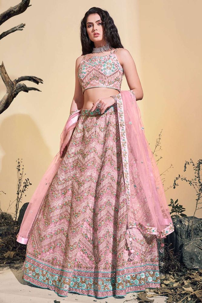 Lehenga Choli in Pink Soft net with Embroidered