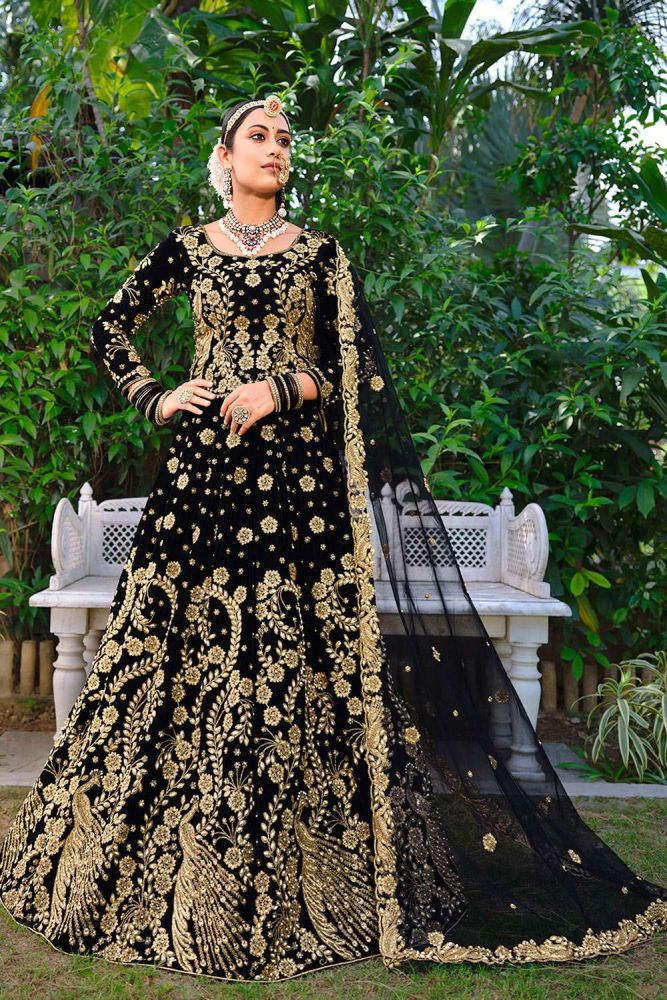 Black Wedding Lehenga Choli Online Designer Velvet Lehenga Choli with Black Dupatta UK LC6906