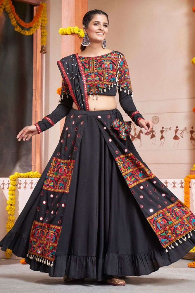 Black Lehenga Choli Online Designer Rayon Lehenga Choli with Black Dupatta UK LC7251