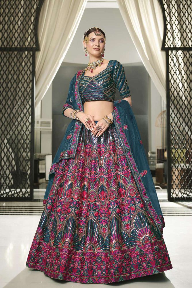 Teal hotsell blue lehenga choli for women