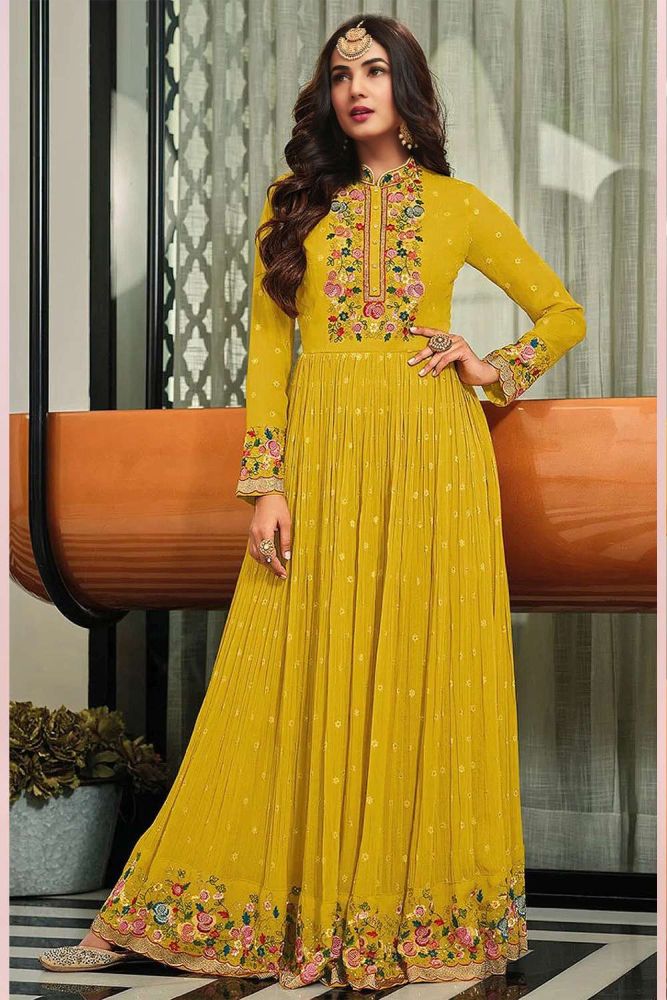 Yellow anarkali suit design outlet