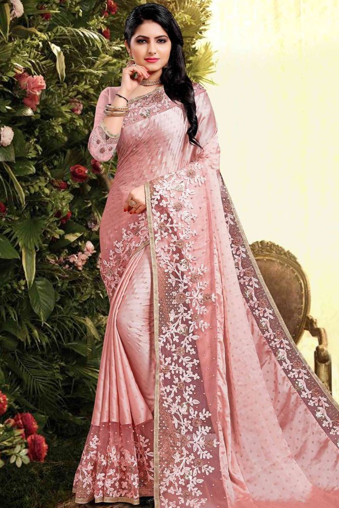 Light pink Saree Online Designer Art silk saree with Georgette and silk Blouse at Shopkund SR14855