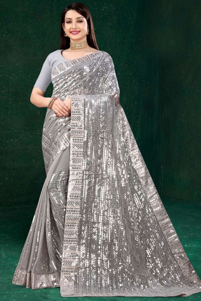 Grey party wear saree top