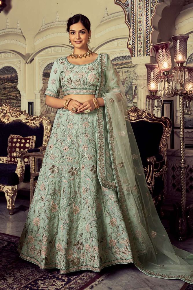 Pista green wedding lehenga hot sale