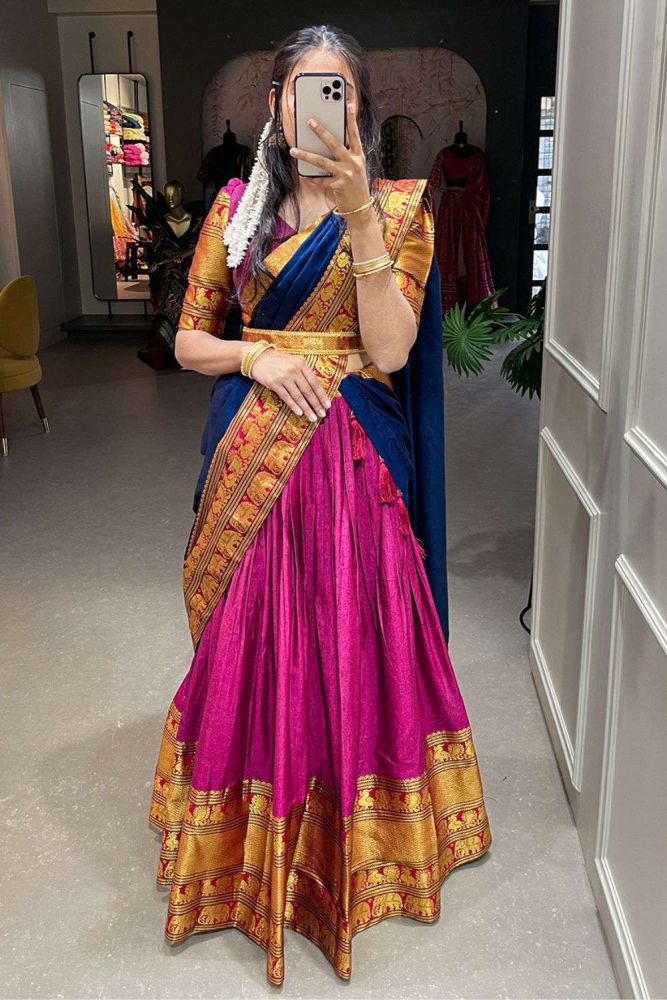 Pink Wedding Lehenga Choli Online Designer Cotton Lehenga Choli with Blue Dupatta UK LC6989