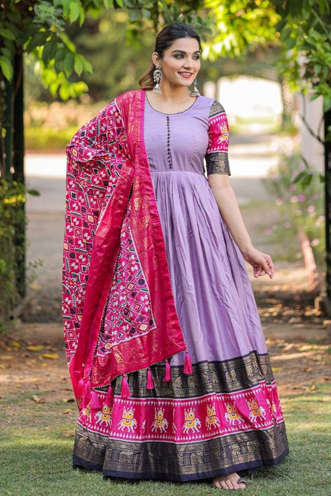 Multicolor Printed Silk Gown Dress
