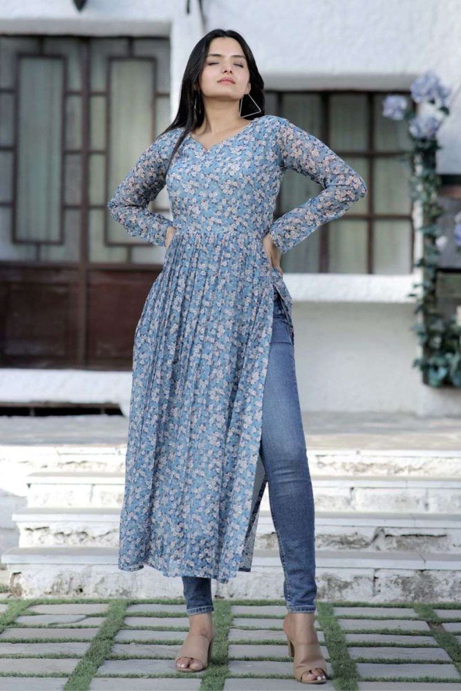 Printed georgette designer kurtis outlet