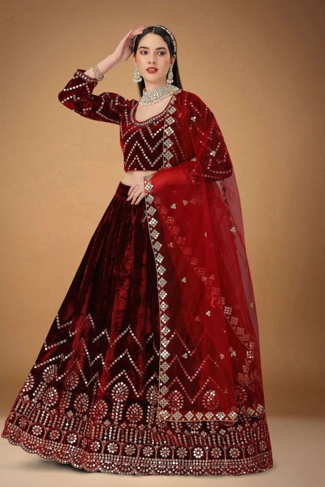 Velvet bridal lehenga choli on sale