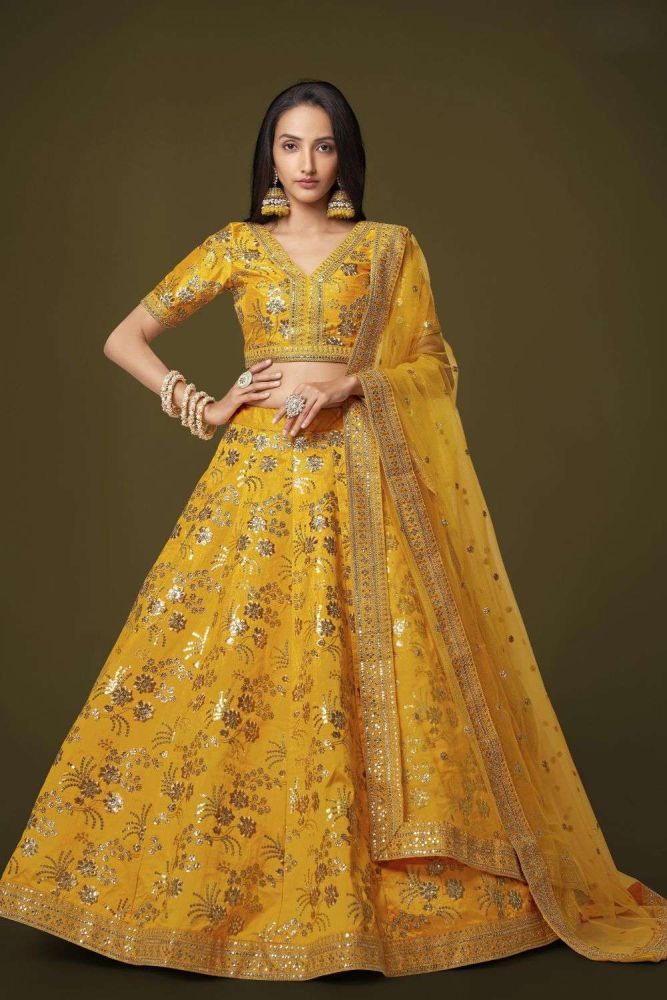 Yellow silk lehenga choli outlet